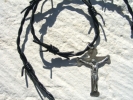 "Barbed Wire" Leather Pendant with Vintage Replica Southwest Crucifix